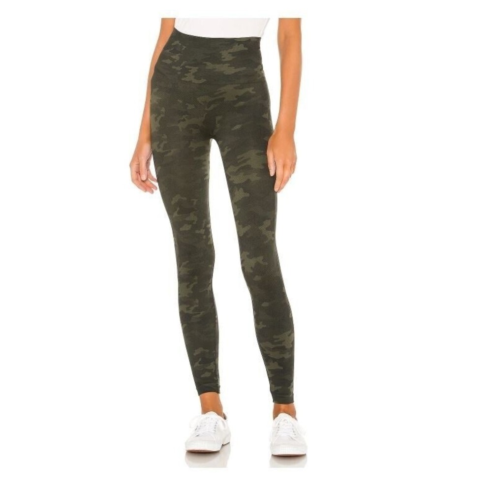 Spanx Look At Me Now Leggings M Green Olive Camo High Rise Tummy Control NWT NEW